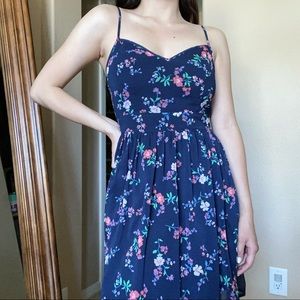 Floral navy blue spaghetti strap dress, lightly used, excellent condition